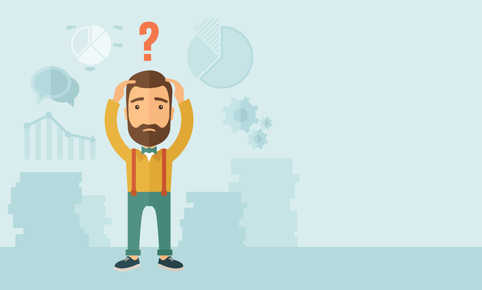 Illustrasjonen viser en mann og et spørsmålstegn.