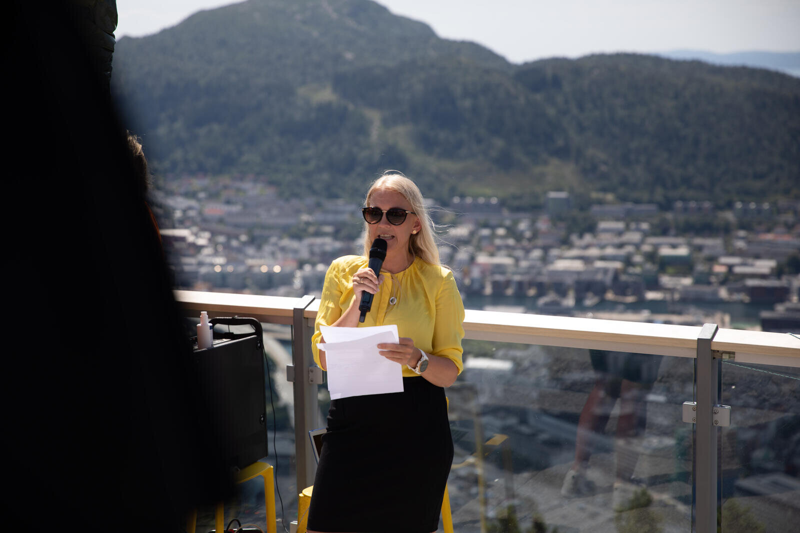 Forbundsleder Lill Sverresdatter Larsen holder tale ved avduking av sykepleierportrett