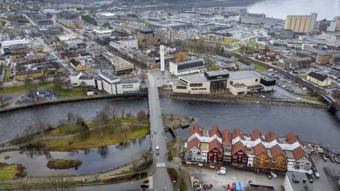 Bildet viser oversiktsbilde av Steinkjer sentrum
