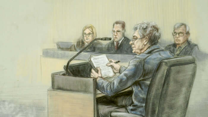 Tegning av kommunelegen i rettsaken. Tegning av kommunelegen i rettsaken.