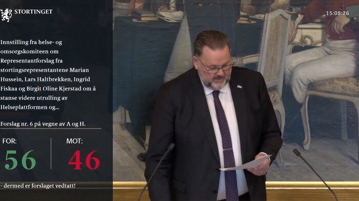 Bildet viser skjermdump av votering på Stortinget