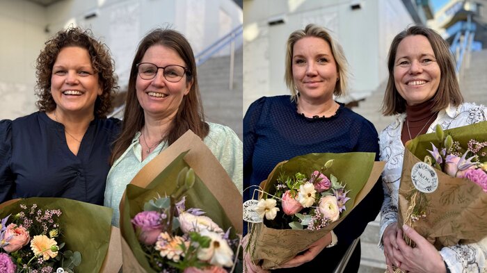 Bildet viser Nyvalgt ledere i Vestfold (fra v.:) Margareth Horn ble fylkesleder og Aina Kausland Slettom nestleder. I Telemark ble Janne Olimstad Guldbjørnsen valgt som fylkesleder, og Liv Heidi Lundestad Negarden som nestleder.