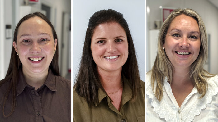 bilde av Thea Grøvle Thorkildsen, spesialsykepleier, og sykepleierne Cecilie Karlsen og Tina Lien Barken