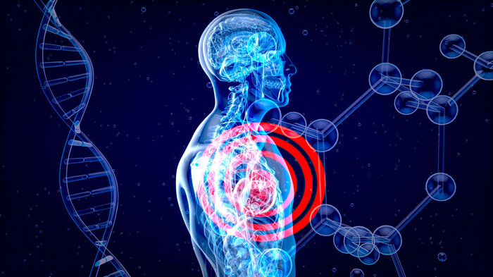 bilde av menneskefigur og genmateriale