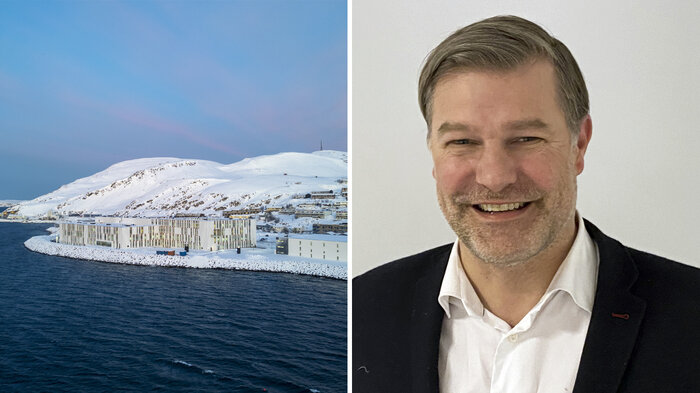 bildet viser medisinsk direktør og sykehuset i Hammerfest