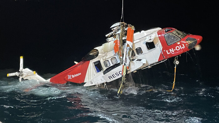 Bildet viser helikopteret som havarerte kvelden onsdag 28. februar 2024.