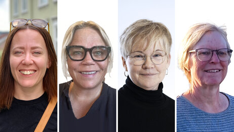 Bildet viser portrettbilder av de fire innleggsforfatterne