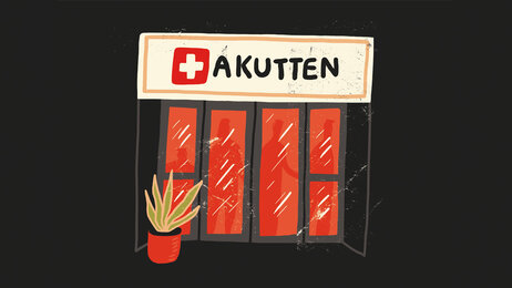 Illustrasjonen viser inngangen til et akuttrom.