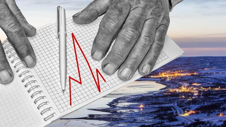 Bildet viser et bilde fra nord og en illustrasjon av hender som tegner en rød graf