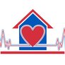 Illustrasjonen viser et hus med et hjerte foran + EKG-hjerteslag 