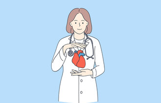 Illustrasjonen viser en helsearbeider som holder et hjerte.
