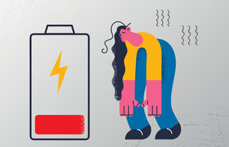 Bildet viser en tegning av en fremoverbøyd kvinne helt tom for energi