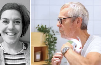 Karoline Skedsmo montert sammen med strupeoperert mann