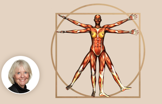 Illustrasjonen viser en kvinnekropp som den vitruvianske kvinnen.