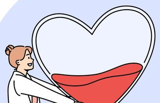 Illustrasjonen viser en kvinnelig helsearbeider og et hjerte.