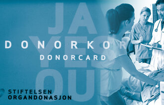 The montage shows an organ donor card. To the right you can see a doctor, a nurse and a family member standing by the bed of the patient