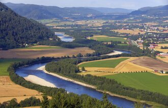 Bildet viser utsikten over Horg mot Lundamo i Melhus kommune, sør for Trondheim