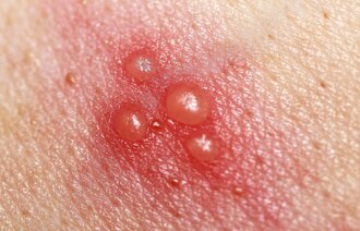 Bildet viser utslett forårsaket av helvetesild