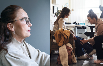 Bildet viser Ann Karin Swang, som er leder for NSFs faggruppe for helsesykepleiere, og en helsesykepleier som har besøk av en ungdom på kontoret sitt