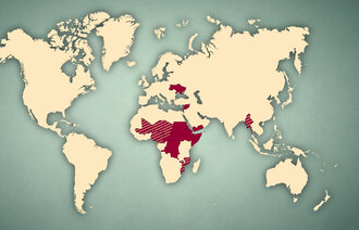 Bildet viser et kart over hvor det er kriger i dag.