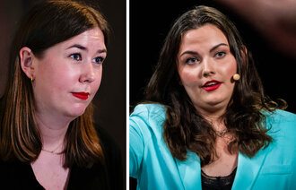 Bildet viser AUF-leder Astrid Hoem (til venstre) og  Andrine Hanssen-Seppola, leder i Senterungdommen