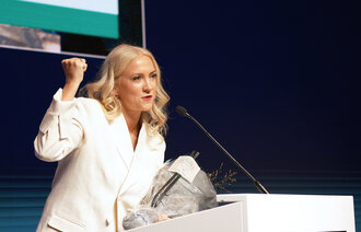 Bildet viser Lill Sverresdatter Larsen i NSF etter at hun ble gjenvalgt som forbundsleder høsten 2023.