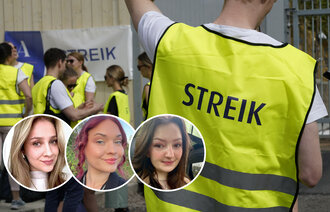 Bildet viser streikende utenfor departementene i Akersgata 59.