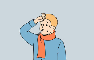 Illustrasjonen viser en gutt med feber.