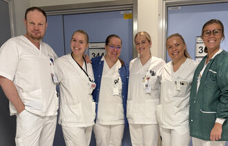 Urologen på Aker har fått resultater etter at de ble med i hanskeprosjektet. Fra venstre: Alex Torp, Vilde Sylstad Mikalsen, Lene Marie Jacobsen, Ingrid Røkke, Karianne Arnesen Kalnæs og Lise Fagerland.