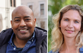 Bildet viser portretter av Jonas Debesay og Linda Aimée Hartford Kvæl 