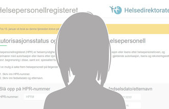 bilde av hjemmesiden til autorisasjonsmyndighetenes hjemmeside og shiluett av kvinne