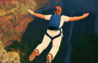 Bildet viser en sykepleier som basehopper