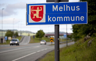 Bildet viser skilt hvor det står Melhus kommune
