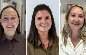 bilde av Thea Grøvle Thorkildsen, spesialsykepleier, og sykepleierne Cecilie Karlsen og Tina Lien Barken