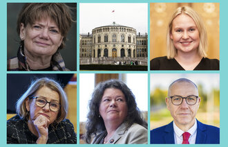 Bildet vier Ragnhild Synnøve Bergheim, Åse Kristin Ask Bakke, Stortinget, Tone Wilhelmsen Trøen, Kathy Lie og Tom Staahle.