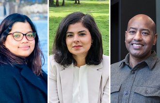 Bildet viser portretter av de tre innleggsforfatterne