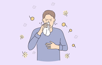 Illustrasjonen viser en mann som nyser.