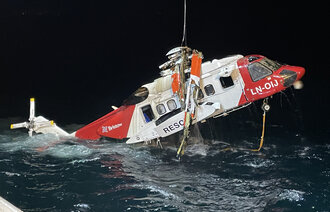 Bildet viser helikopteret som havarerte kvelden onsdag 28. februar 2024.