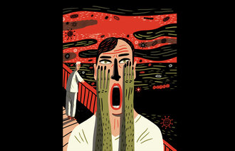 Illustrasjonen viser sykepleier som står med åpen munn.