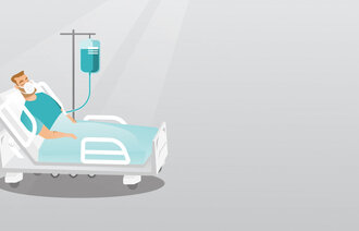 Illustrasjonen viser en mann i en sykehusseng.