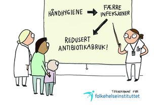 Illustrasjonen viser en sykepleier som underviser.