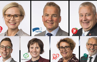 Bildet viser Ingvild Kjerkol, Sveinung Stensland, Bård Hoksrud, Nicholas Wilkinson, Kjersti Toppe, Olaug Bollestad og Carl-Erik Grimstad.