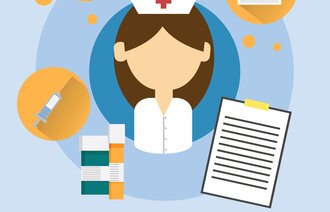 Illustrasjonen viser en sykepleier som tenker på oppgavene hun må gjøre.