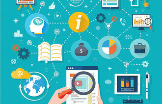 Illustrasjon med symboler for ulike informasjonskilder.