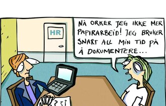 Illustrasjonen viser en sykepleier og en leder.