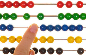 Bilde av en finger som bruker kuleramme for å telle.