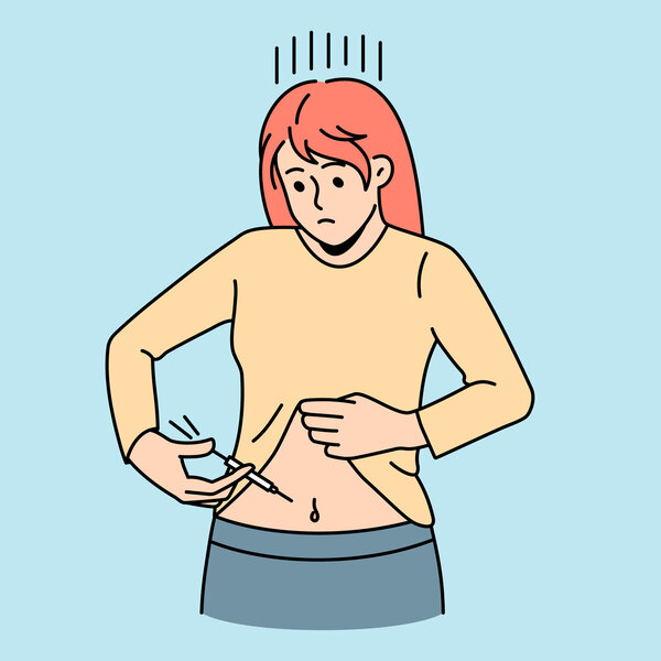 Illustrasjonen viser en kvinne som setter en sprøyte i magen.