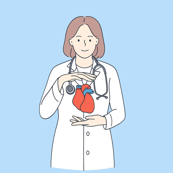 Illustrasjonen viser en helsearbeider som holder et hjerte.