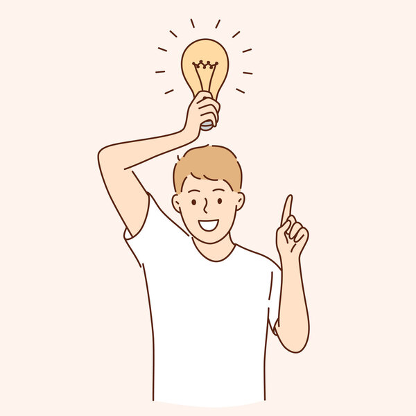 Illustrasjonen viser en mann med en lyspære over hodet.