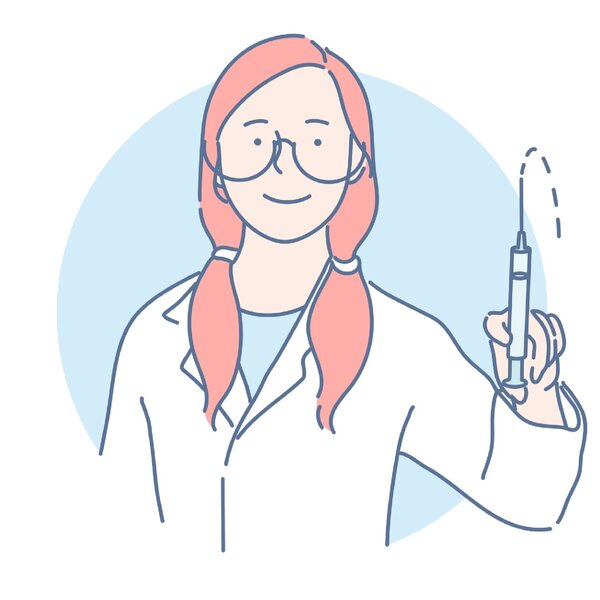 Illustrasjonen viser en helsearbeider med en sprøyte.